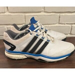 Adidas Adipower Boost Mens Golf Shoes White Black Blue Q46923 Size 12 Spiked